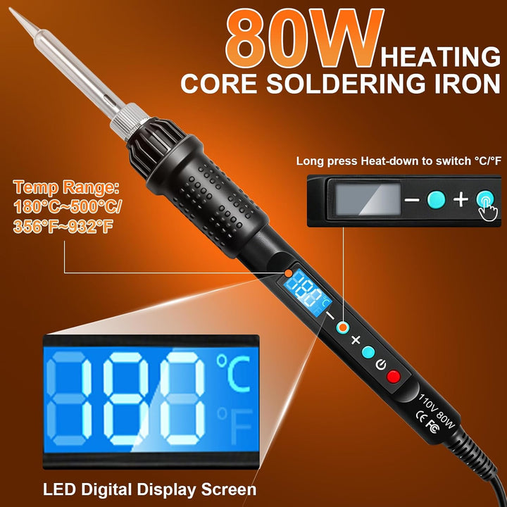 390 Stk Gewindeeinsätze Lötspitzen Set,80W LED Temperatur Einstellbar Lötkolben mit 380 Gewindeeinsä