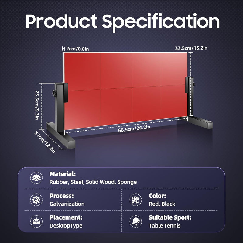 Ping Pong Rebounder Tischtennis Rebound Board Tischtennis-Rückprallbrett mit 8-roten Gummis, Selbstt