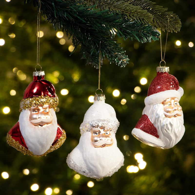 com-four® 3X Premium Christbaumschmuck - Weihnachtsmann aus echtem Glas - besondere Baumkugeln als W