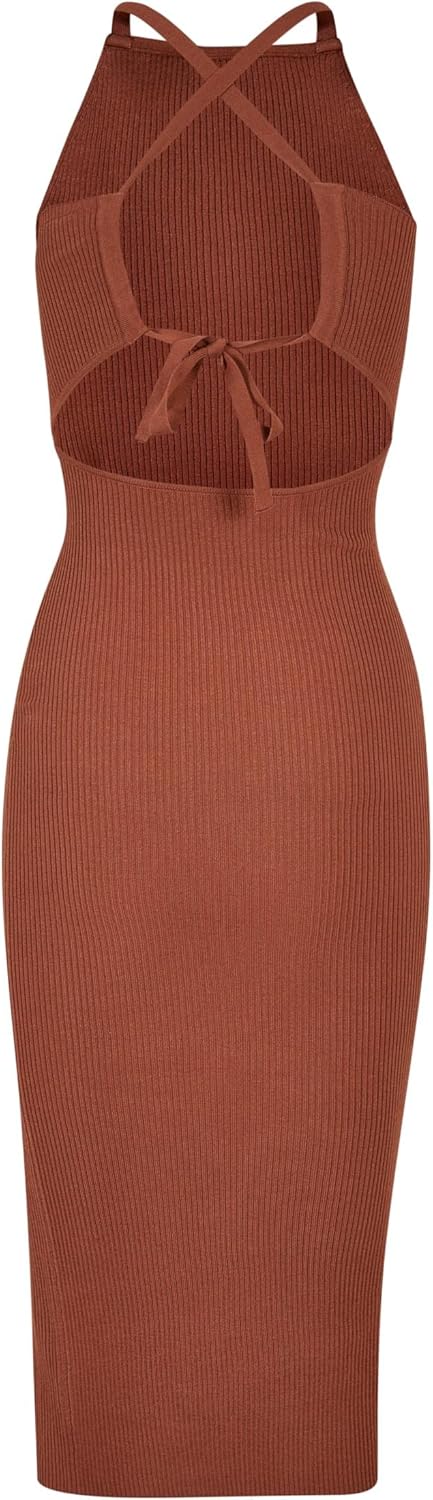 Urban Classics Ladies Midi Rib Knit Crossed Back Dress, Midi Kleid für Damen, erhältlich in vielen v