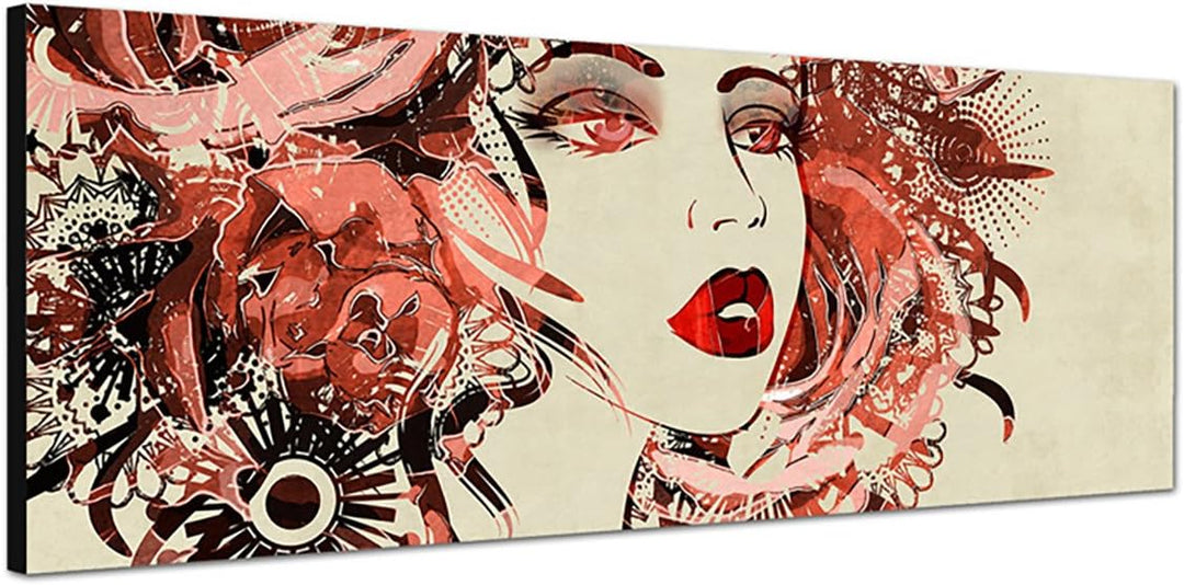 Paul Sinus Art Panoramabild auf Leinwand und Keilrahmen 150x50cm Malerei Mädchen Gesicht Portrait Bl