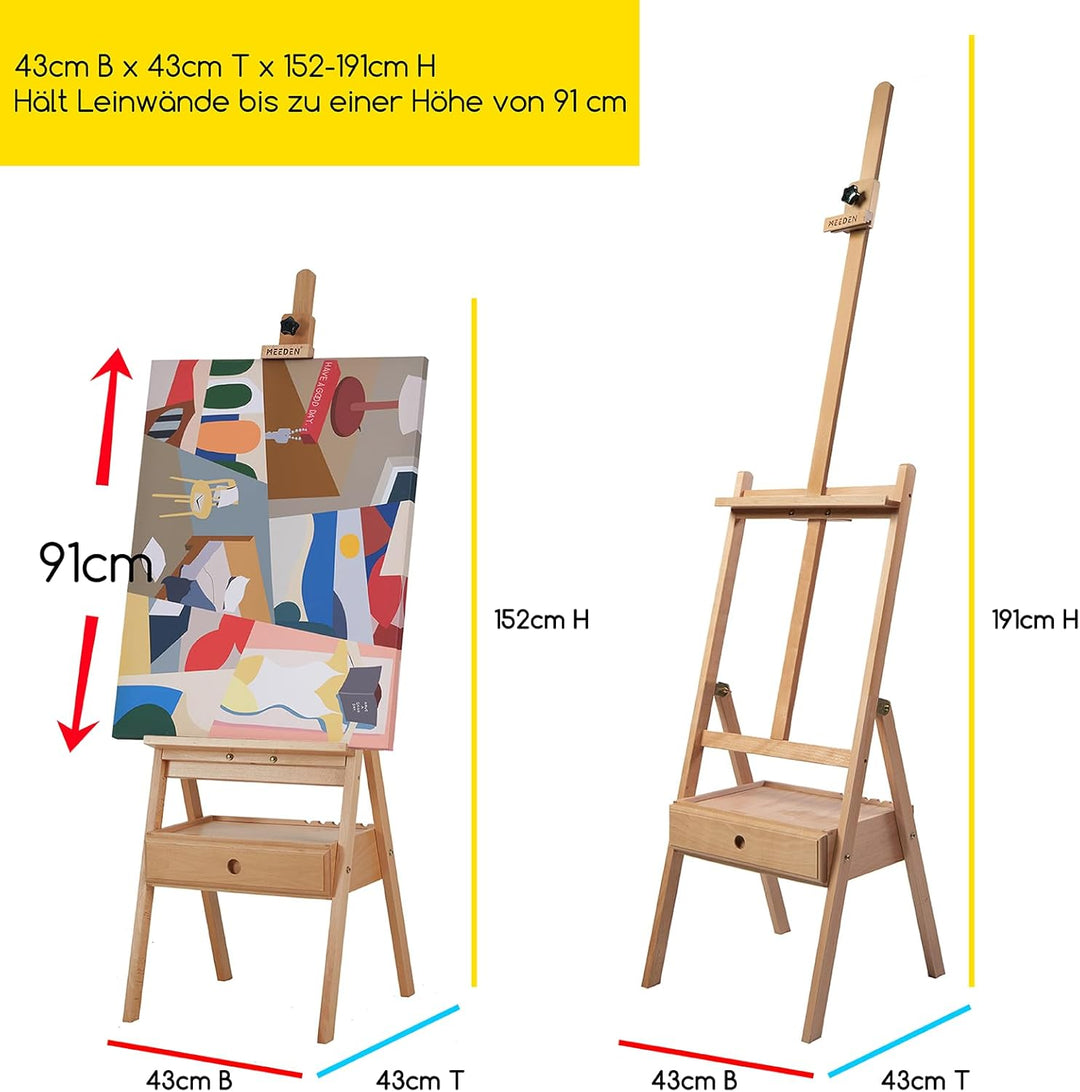MEEDEN Staffelei Holz Gross mit Aufbewahrungsschublade, Verstellbarer Leinwand Ständer aus deutsche