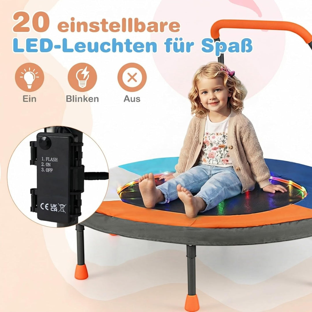 COSTWAY Ø90 cm Kinder Trampolin, Minitrampolin faltbar mit LED Beleuchtung, Fitness Trampolin Indoor