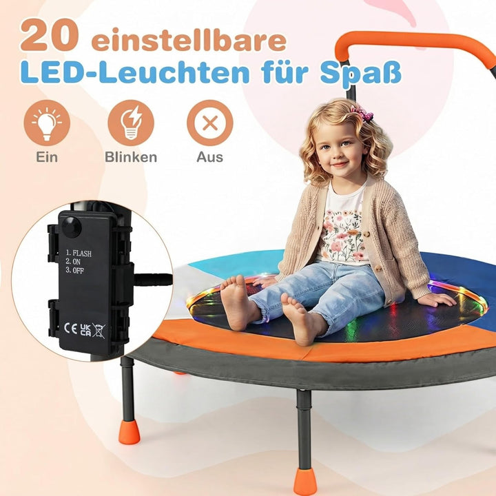 COSTWAY Ø90 cm Kinder Trampolin, Minitrampolin faltbar mit LED Beleuchtung, Fitness Trampolin Indoor