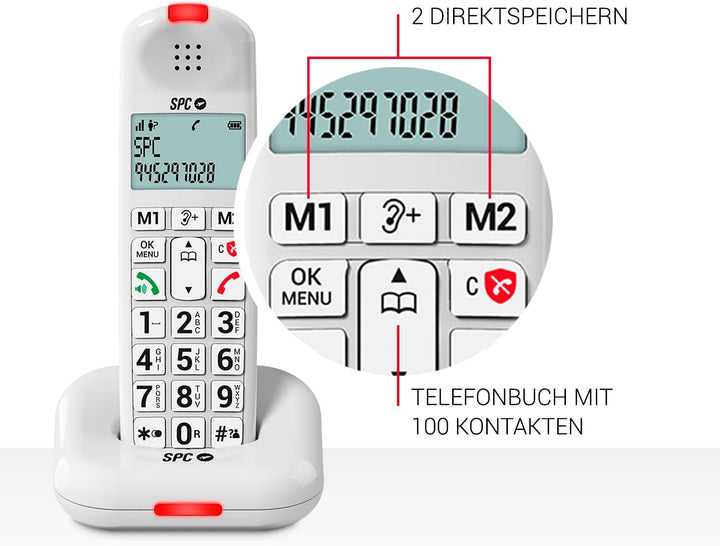 SPC Comfort Kairo - Schnurloses Telefon für Senioren mit grossen Tasten, verstärktem Ton, hörgerätek