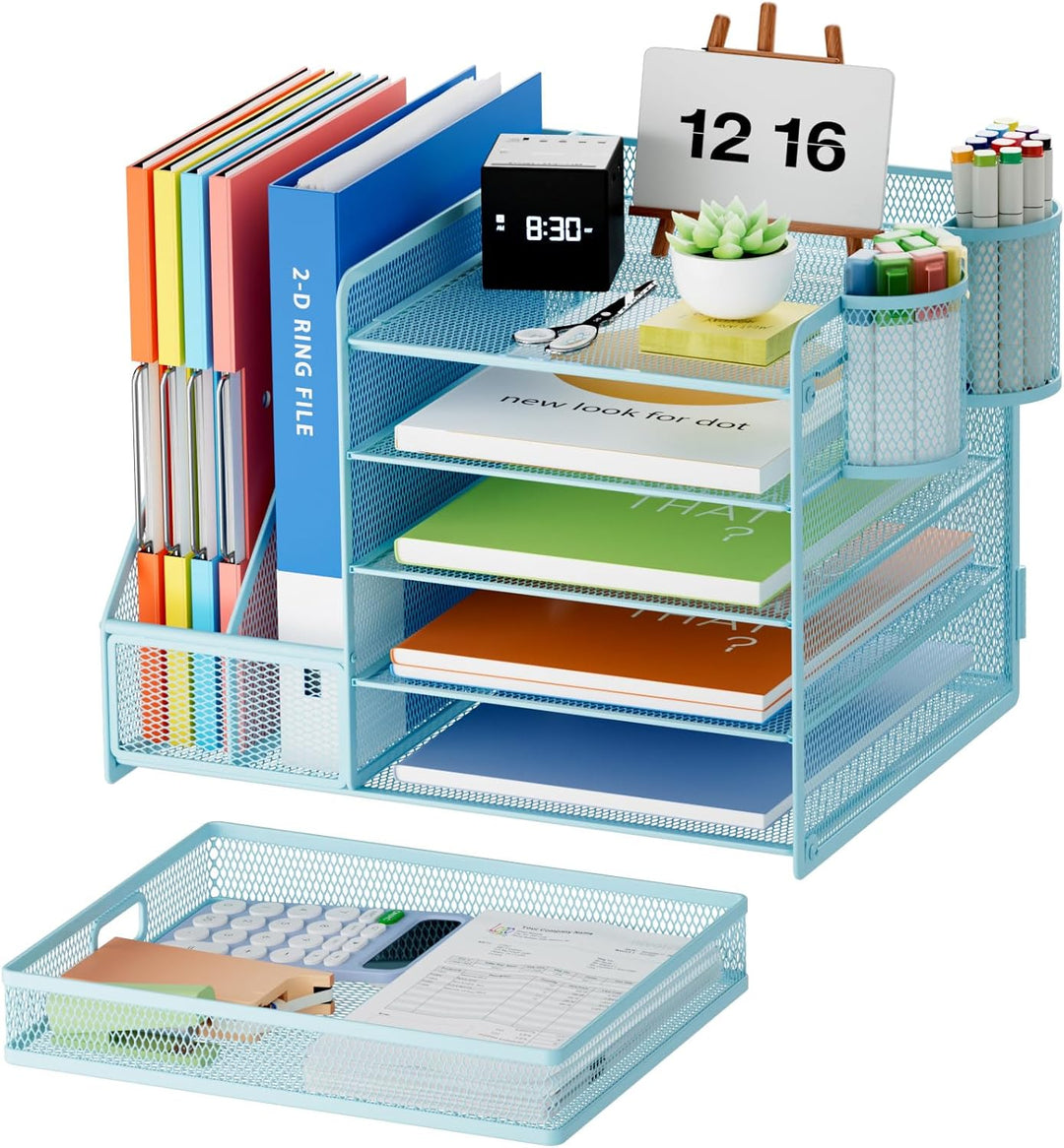 Marbrasse Schreibtisch Organizer mit Aktenhalter, 5 Ebenen Papier Briefablage mit Schublade und 2 St