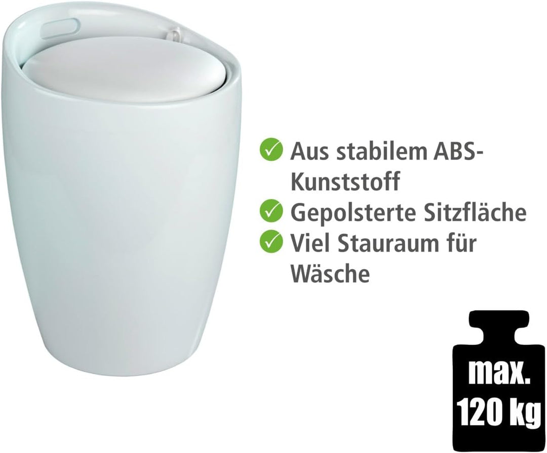 WENKO Badhocker Mod. Canaro mit Sitzpolster aus weissem Lederimitat und 20 Litern Stauraum Ø 36 x 50