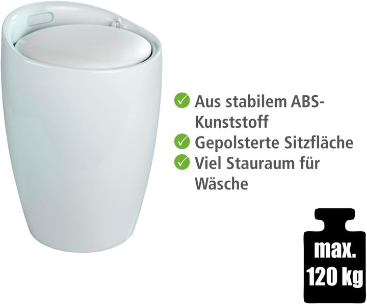 WENKO Badhocker Mod. Canaro mit Sitzpolster aus weissem Lederimitat und 20 Litern Stauraum Ø 36 x 50
