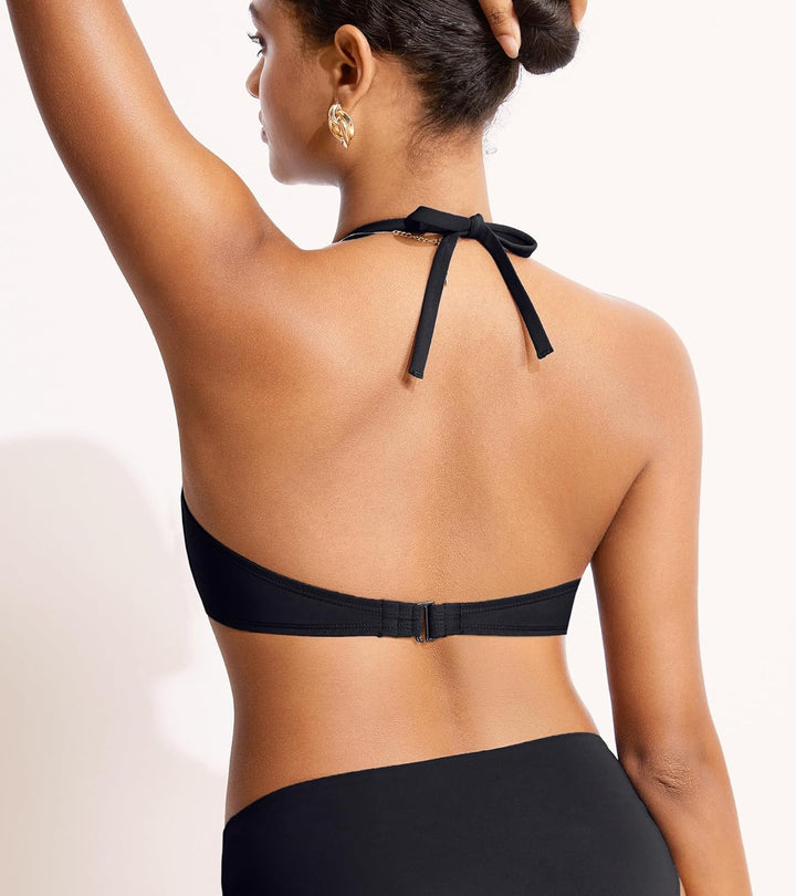 DOBREVA Damen Strapless Bikini Top Lt080 Tankini-Oberteil 75E Schwarz, 75E Schwarz