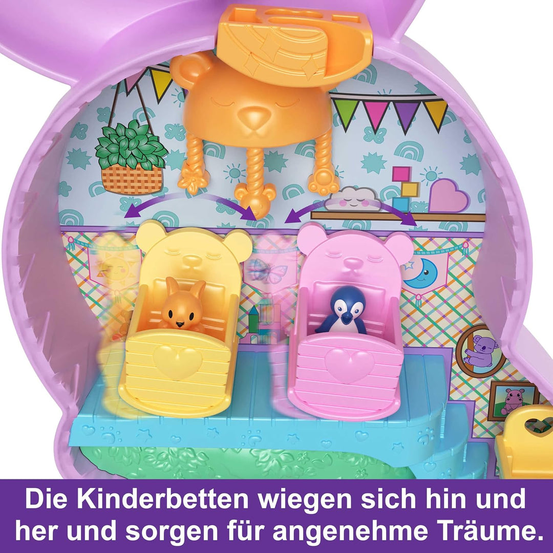 Polly Pocket Mama und Joey Känguru Tasche - 2-in-1-Spielset mit Tierkinderzimmer, 2 Puppen, 7 Tieren
