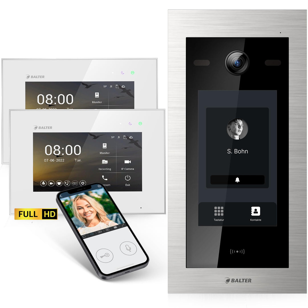 Balter EVO-HD Video Türsprechanlage mit Touchscreen Türstation, Video Türklingel, Smartphone App, 1