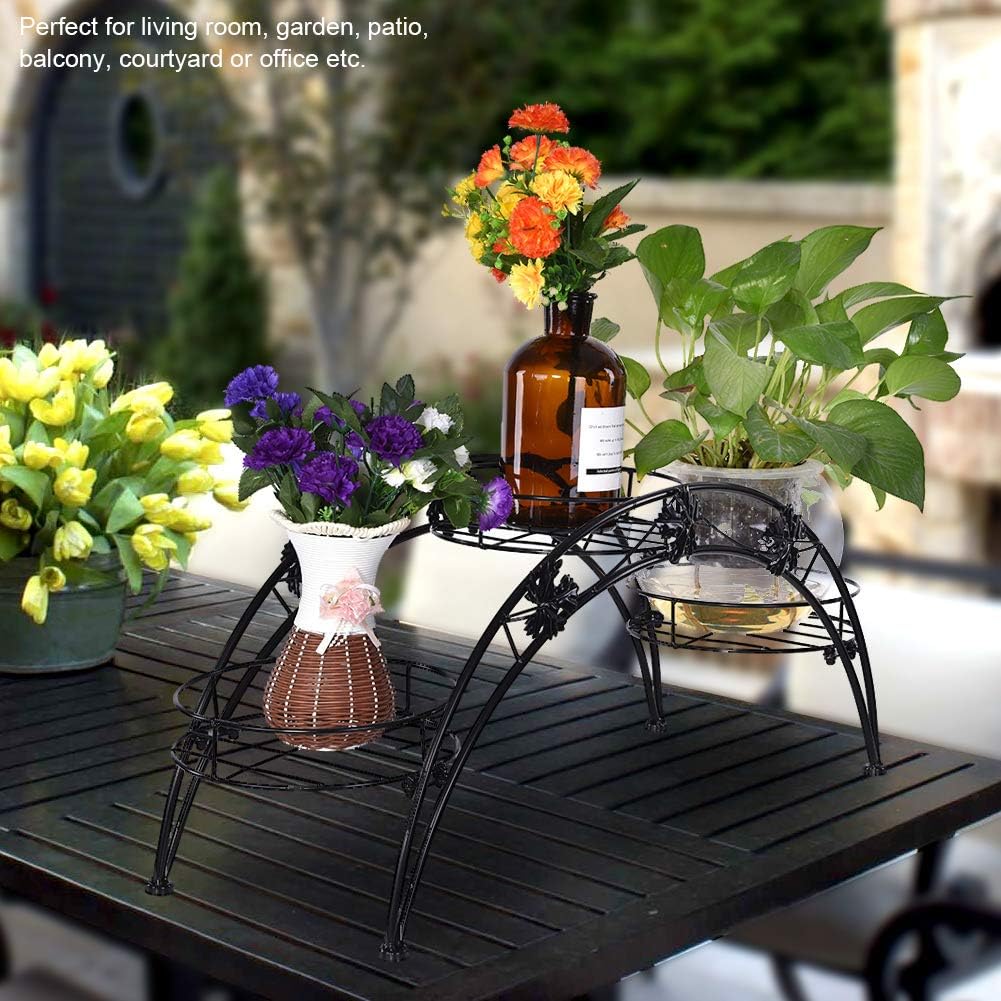 Eisenregal mit Blumentopfgestell, gewölbt, warm, Leiterregal für Balkon, Hof (schwarz), Schwarz