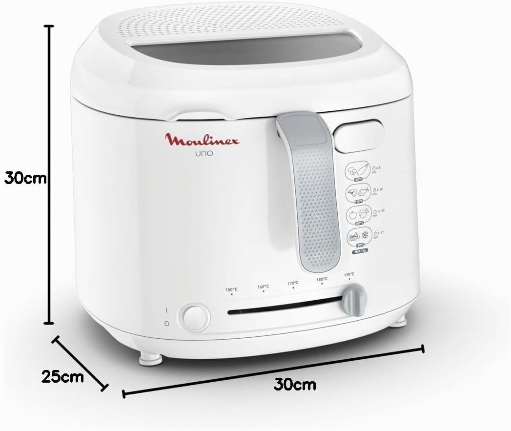 Moulinex AF2031 Fritteuse, Uno, Kapazität 1 kg für 4 Personen, Öl-Fassungsvermögen 1,8 l, Weiss XL-D