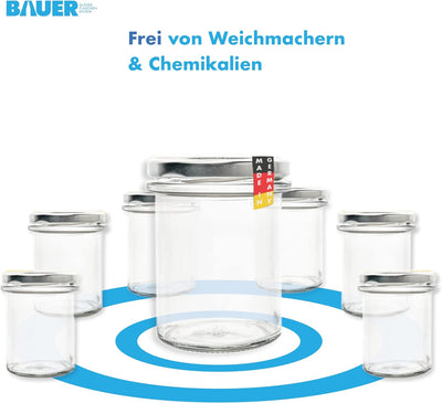 flaschenbauer.de 24er Set Sturzgläser 214 ml inkl. silberne Twist Off Deckel TO66 zum Einmachen von