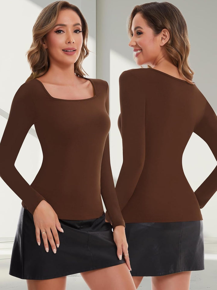 SHAPERIN Oberteile Damen Langarm Eng Langarmshirt Rundhals Einfarbige T-Shirts Lässige Blusen Top Ec