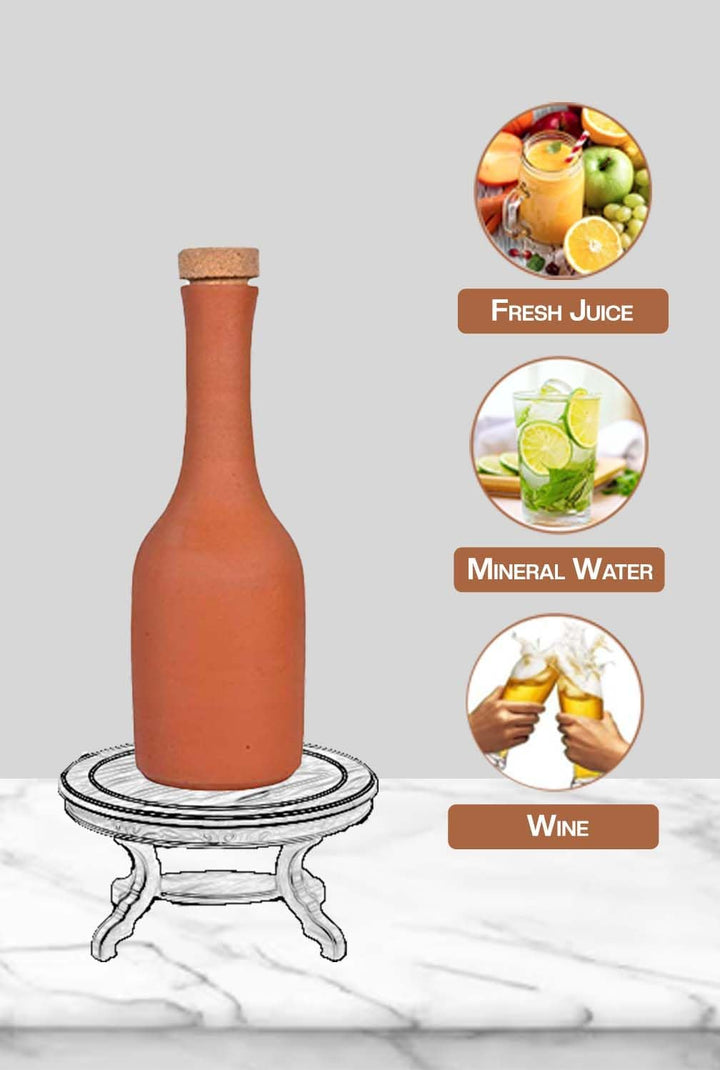 Village Decor Unglasierte, handgefertigte Terrakotta-Wasserflasche mit Korken, 765 ml, vorgebrannte