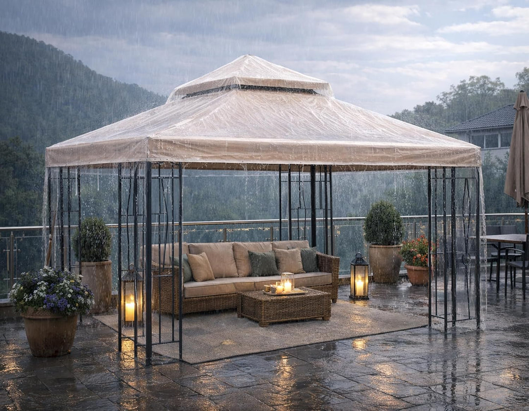 QUICK STAR Pavillon Schutzhaube 3x3m für DOPPELDACH Wasserdicht Transparent 3 x 3 m für Doppeldach,