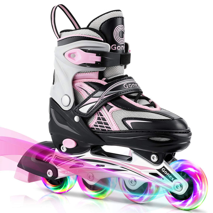 Gonex Inliner für Kinder, Inline Skates für Mädchen Jungen mit Leuchtende Räder Einstellbarer Schwar