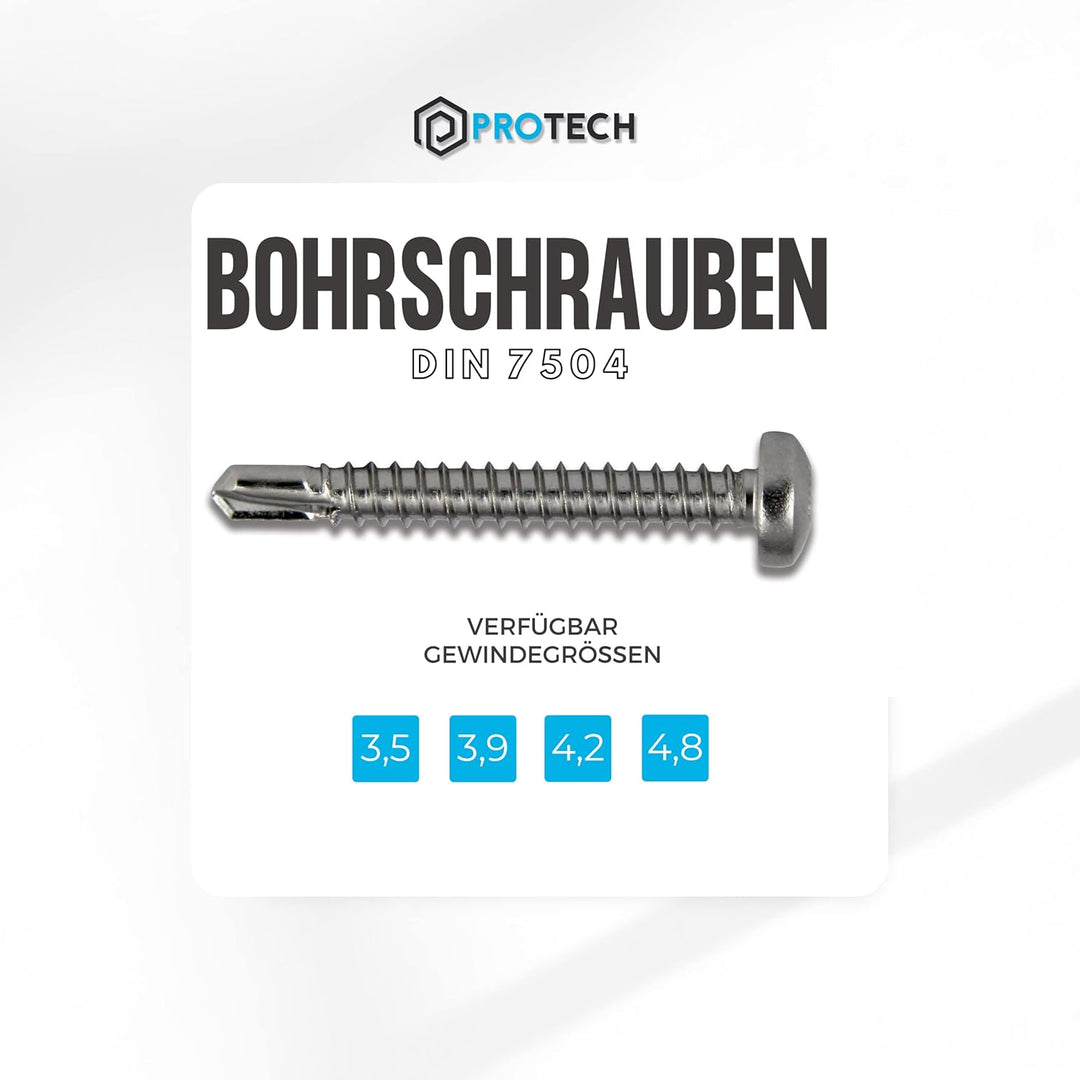 PROTECH 200 Stück Bohrschrauben Form M TORX 4,8x25 DIN 7504 Edelstahl A2 V2A Rostfrei Blechschrauben