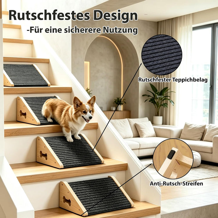 Hunderampe für Treppen, 4‑stufige Hunde Treppe mit Teppichbelag