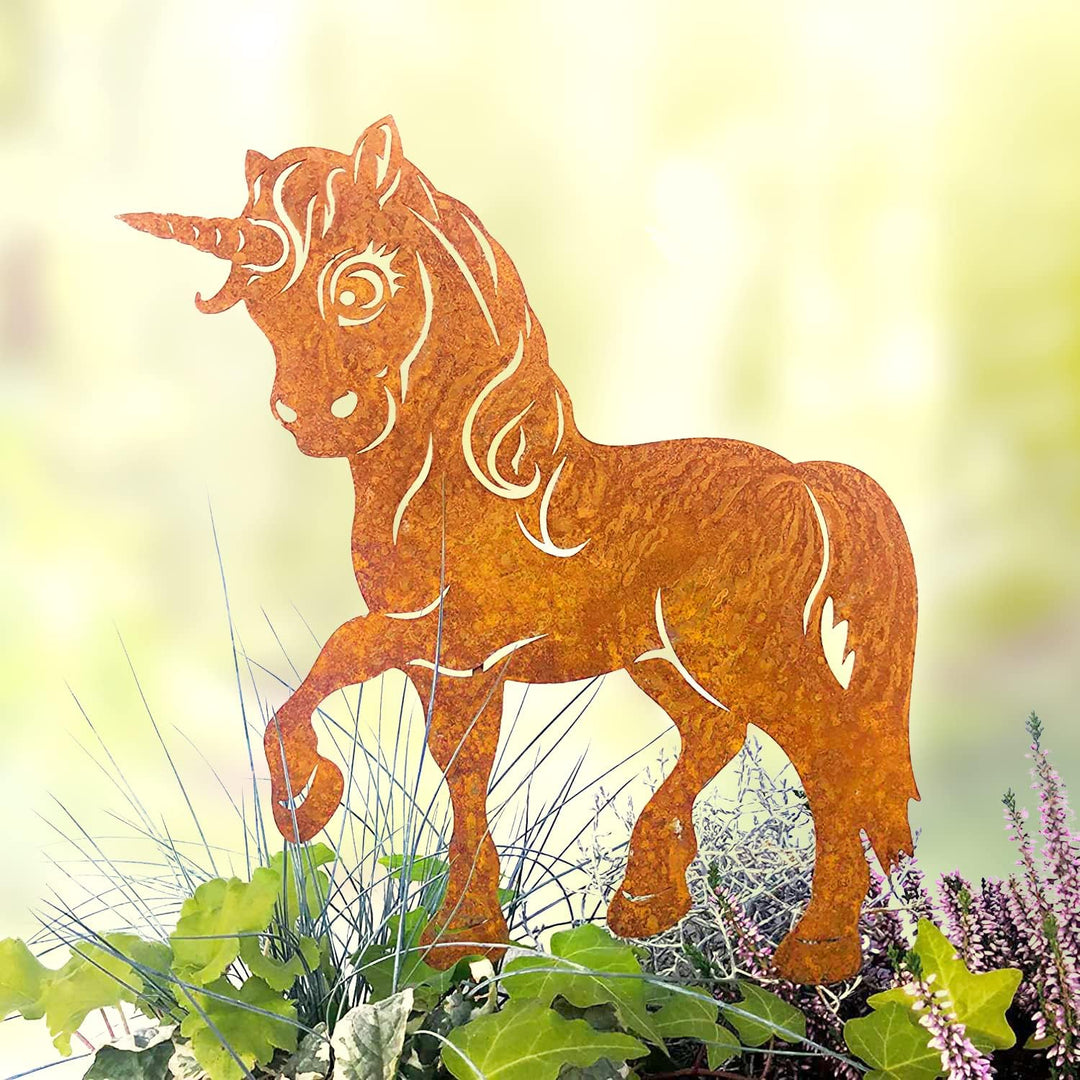 Terma Stahldesign Edelrost Gartenstecker Einhorn, Handmade Germany, tolle gartendeko aus Rost-Metall