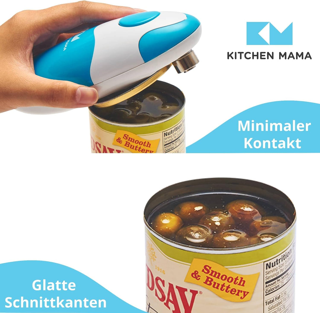 Kitchen Mama Elektrischer Dosenöffner - Konservenöffner mit Start & Stopp Funktion, glatte Kanten, e