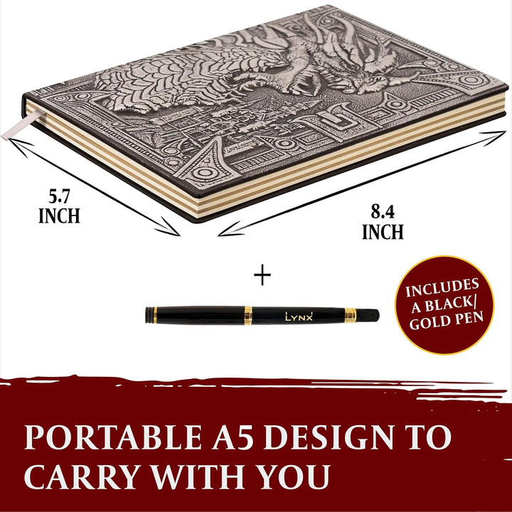 D&D Notizbuch – RPG Journal/Notebook mit 3D Silberner Drache Motiv im Kunstledereinband mit Stift. N