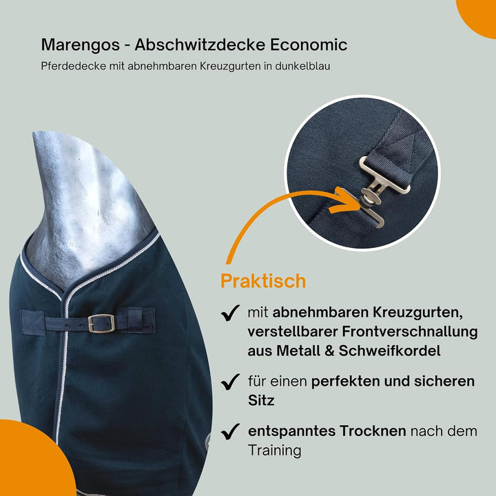 Marengos - Abschwitzdecke Economic mit Kreuzgurten (abnehmbar) | Pferdedecke mit Frontschnalle, Schw