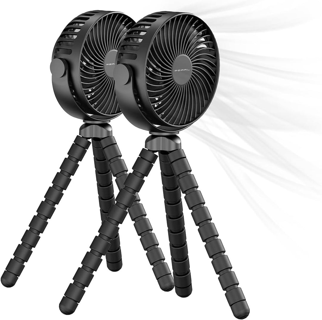 PEARL Kinderwagen Ventilator: 2er-Set 360°-Akku-Handventilatoren mit Stativ, 3 Geschwindigkeiten (Ge