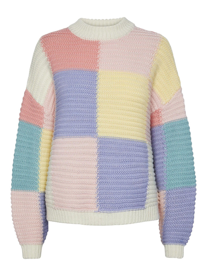 PIECES Damen Pcjamie Ls O-Neck Knit Bc Pullover XS Cloud Dancer/Checks:easter-flpi-mabl-rosh-flan-cd
