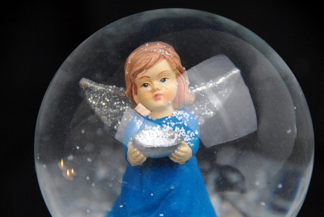 20029 Schneekugel Spieluhr Engel mit Schale Weihnachten - 100mm breit - Design in Deutschland