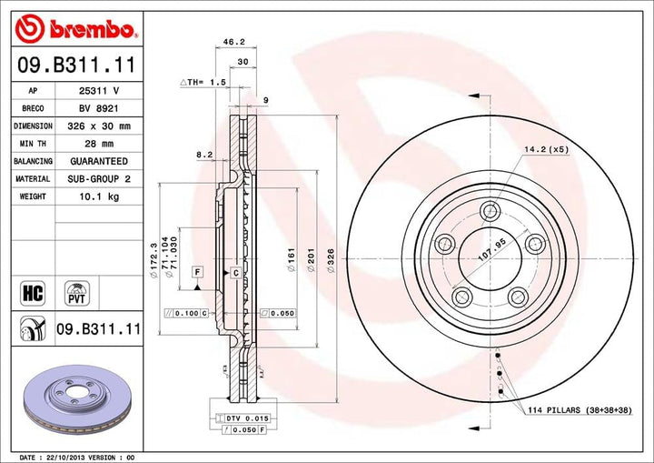 Brembo 09.B311.11 Brembo 09.B311.11 - Vordere Bremsscheibe mit UV-Lackierung