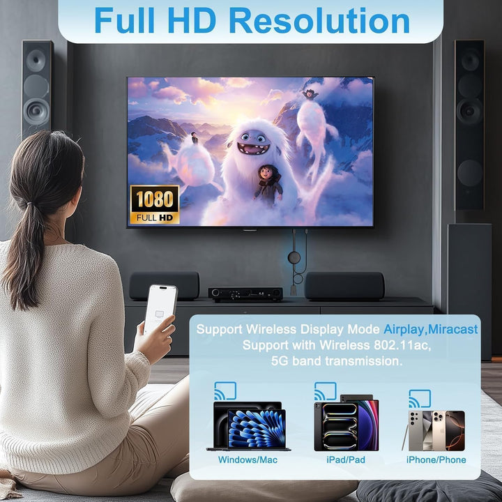 4K Wireless HDMI Display Adapter, 5G HDMI Wireless Dongle Adapter,Mirroring Extender Stream Video/Au