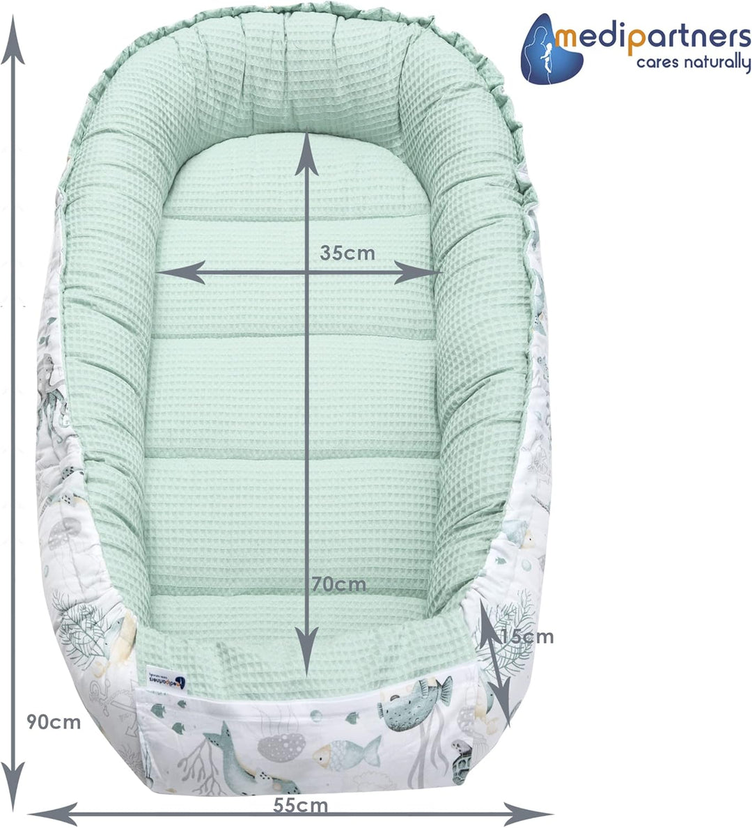 Medi Partners Babynest Kuschelnest Babynestchen 100% Baumwolle Waffle Nestchen Reisebett für Babys S