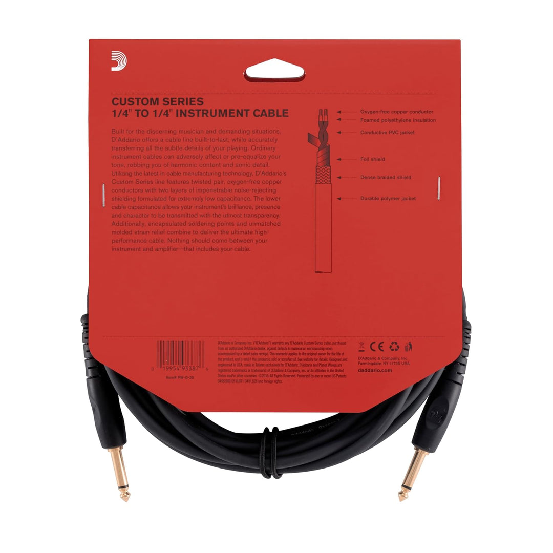 Planet Waves PW-G-20 Custom Series Cables Instrumentenkabel 6,1m (20 Fuss) schwarz, 20 Fuss