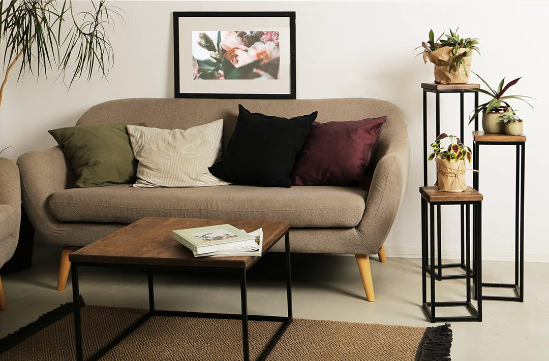 1 BestLoft Blumensäule Dora aus Eiche - Dekosäule im schlanken Design + Stahlgestell (Gestell Schwar