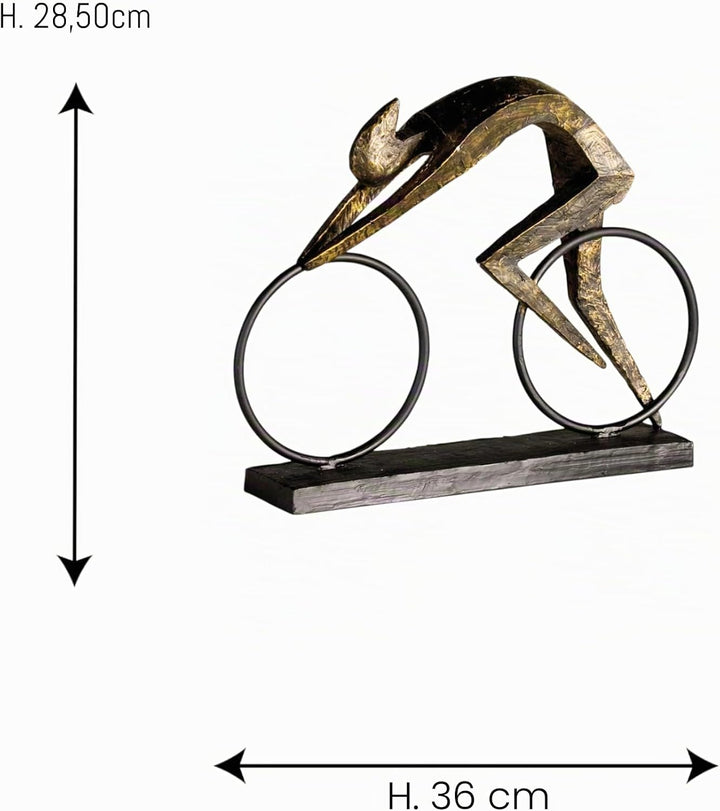 Casablanca - Deko Skulptur Racer Farhrad Fahrer aus Poly - bronzefarben Schwarze Metallbasis - Breit