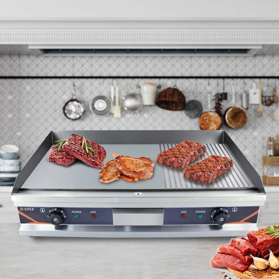 DULNICE Grillplatte elektrisch Gastro Tischgrill Elektrogrill Edelstahl Gusseisen, mit 73 x 43cm Gri
