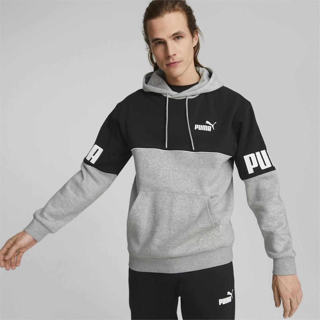 PUMA Herren Power Colorblock Hoodie FL Sweat M Grau - Light Gray Heather, M Grau - Light Gray Heathe