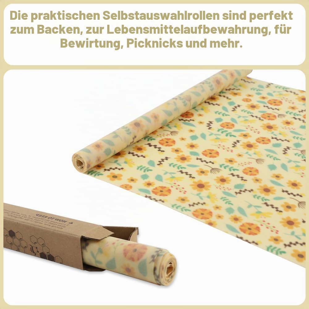 1 Rolle Bienenwachstücher, Wachspapier für Lebensmittel, Wiederverwendbare Bienenwachstücher zum Ein