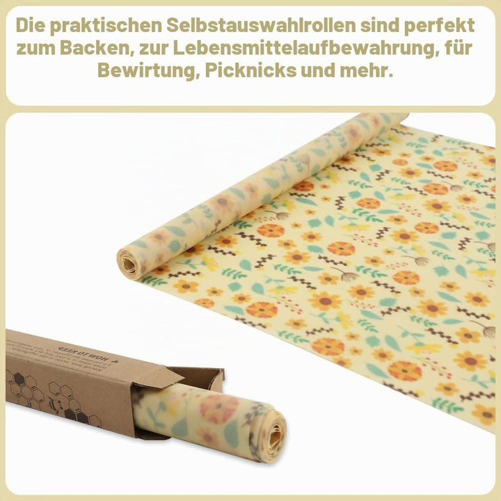 1 Rolle Bienenwachstücher, Wachspapier für Lebensmittel, Wiederverwendbare Bienenwachstücher zum Ein