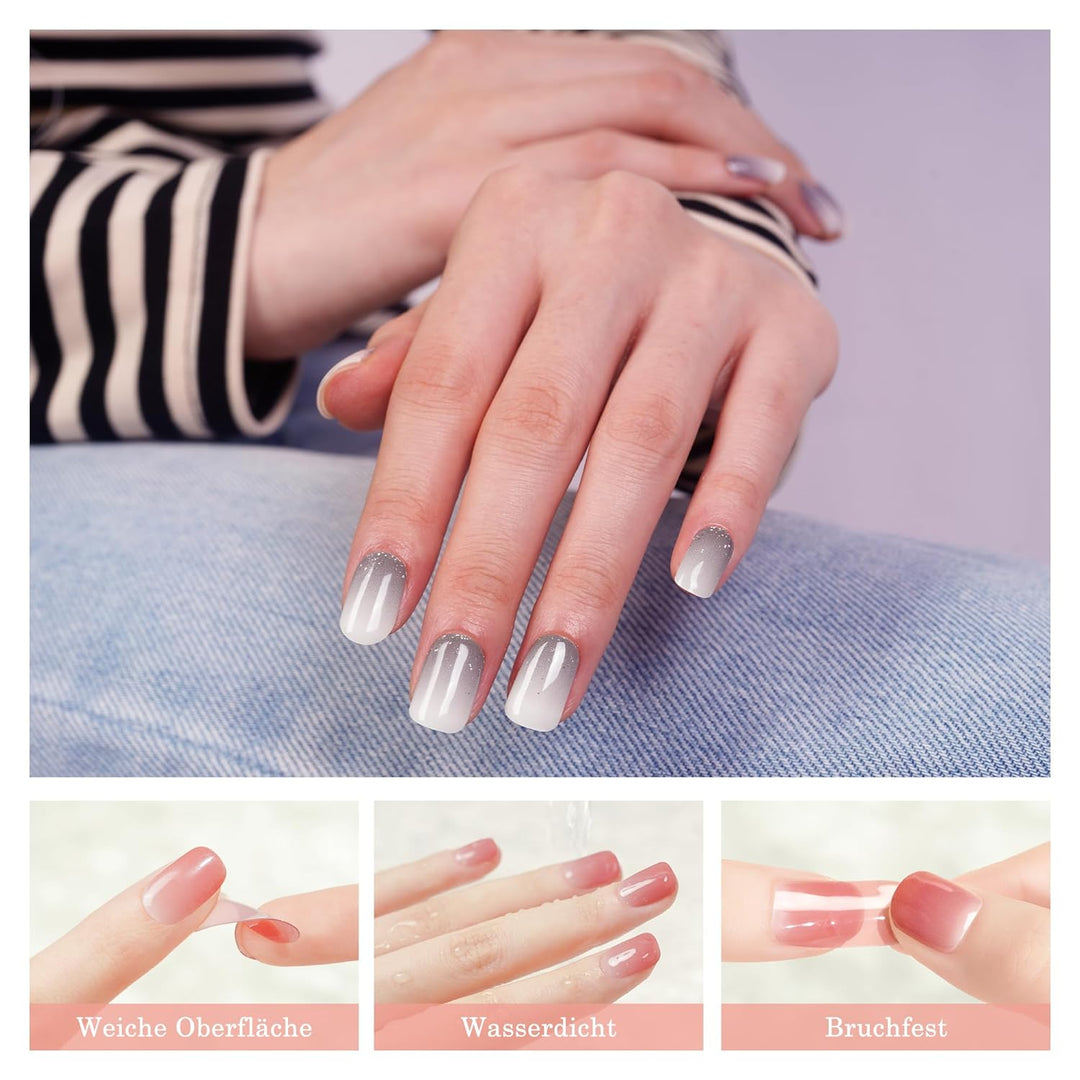 DANNI & TONI Halb ausgehärtete Gel Nagelfolien (Ash Dream) Grau-Verlauf Silber-Glitzer uv Gel Nagelf