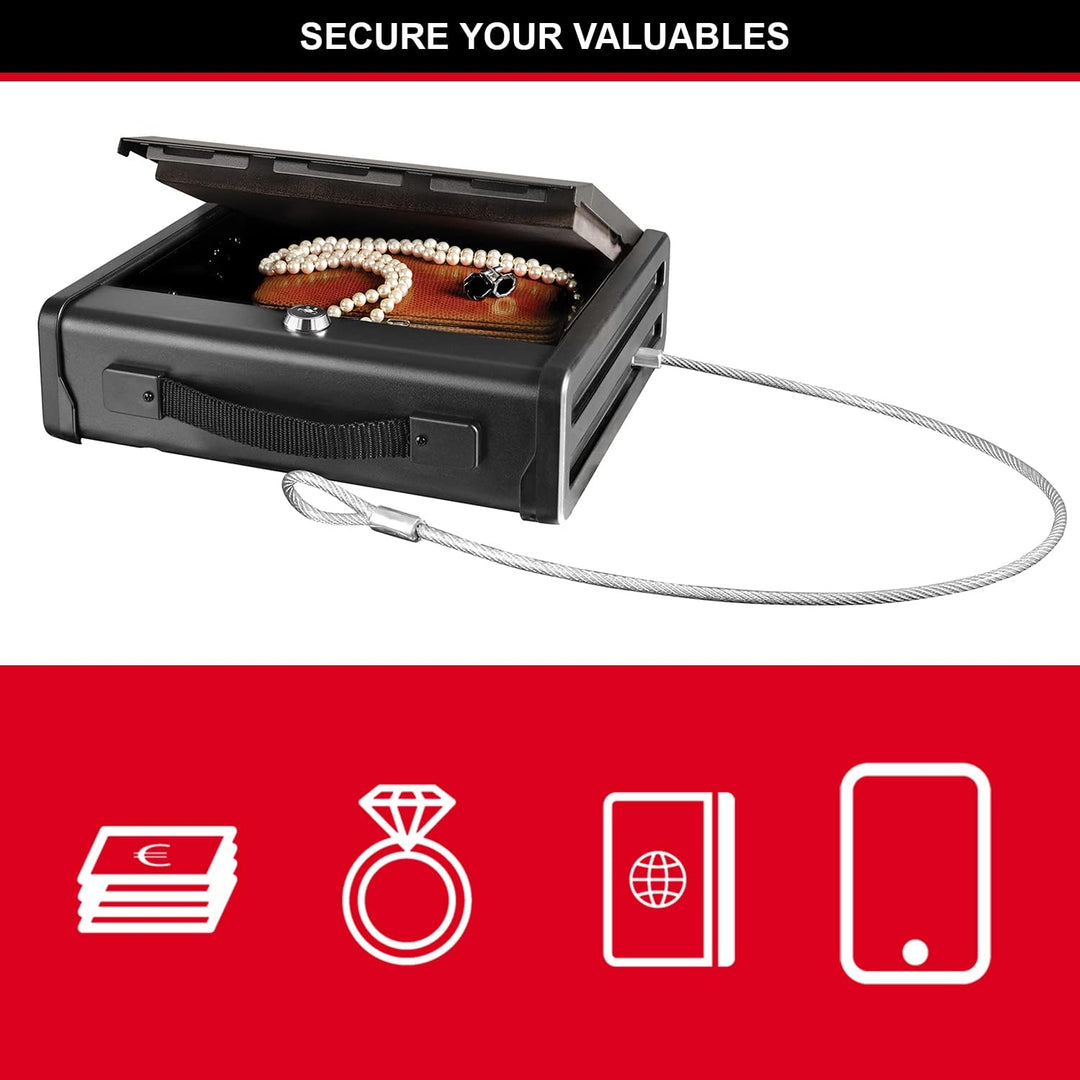 Master Lock Kompakt Tresor mit Schlüssel und Kabel, Ideal für Scheckbücher, Schmuck, Ausweise und me