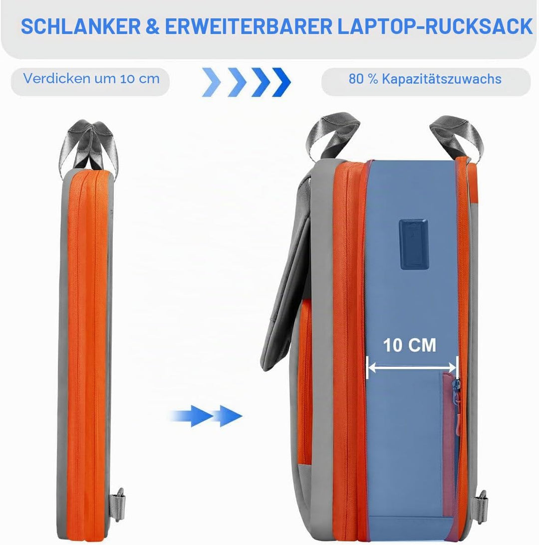 ZINZ Schlanker und Erweiterbarer Laptop-Rucksack 15,6 16 17 Zoll Reise-Business-Rucksack Regenfester