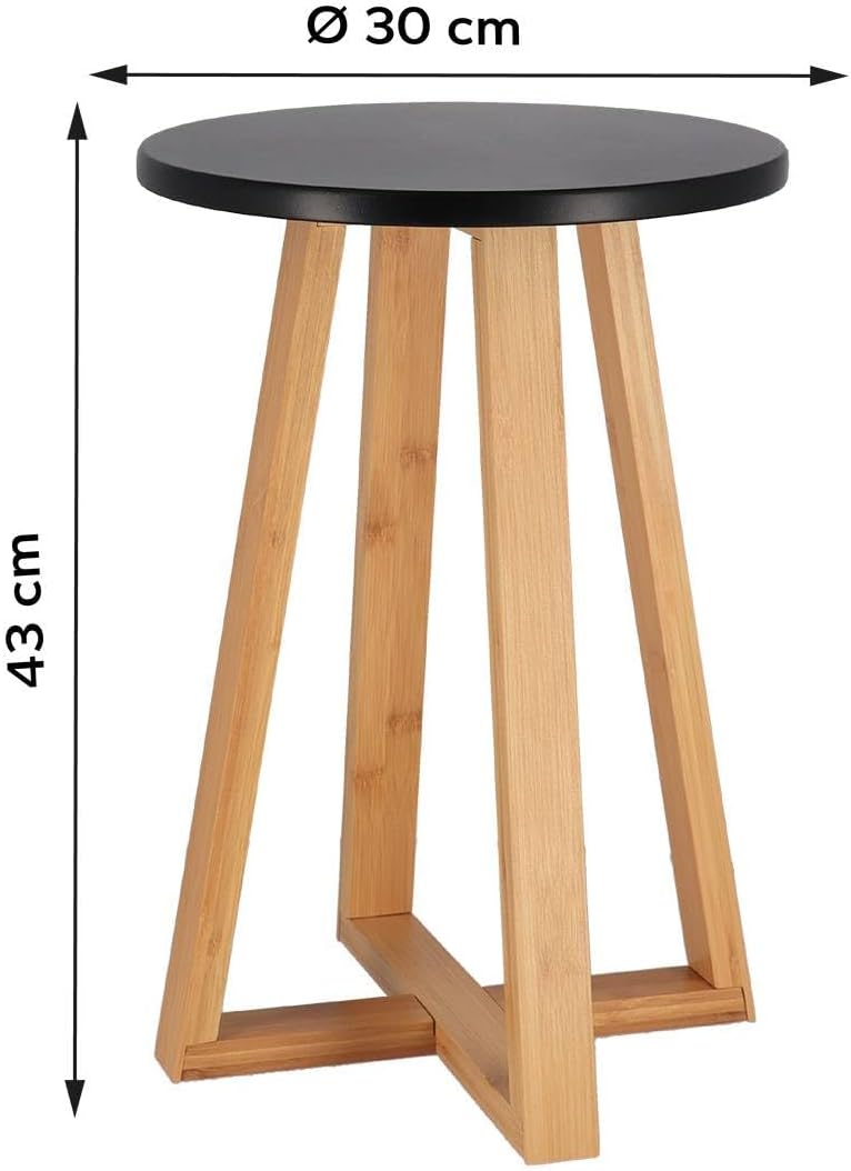 Tendance Hocker mit Bambusbeinen und schwarzer MDF-Platte – Schwarz/Bambus – Badezimmer – Kleinmöbel