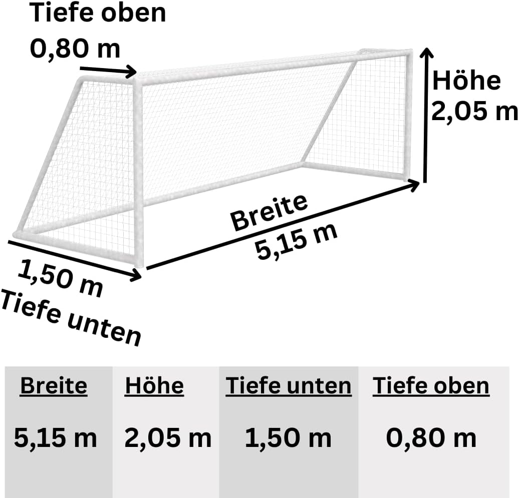 Fussball Jugend Tornetz Fussballtornetz 5,15 m x 2,05 m Tiefe Oben 0,80 unten 1,50 m Fussballnetz zw