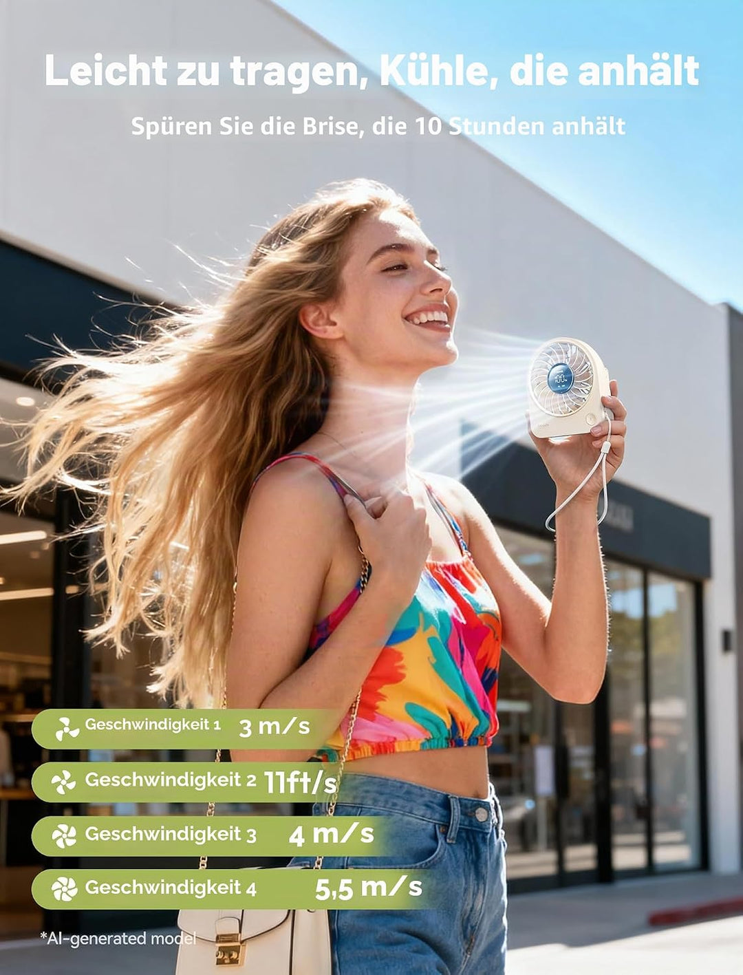 Aecooly Mini Ventilator Tischmodell, Usb-Geladen 4 Windstufen Leise Akku-Ventilator, 10 Stunden Akku