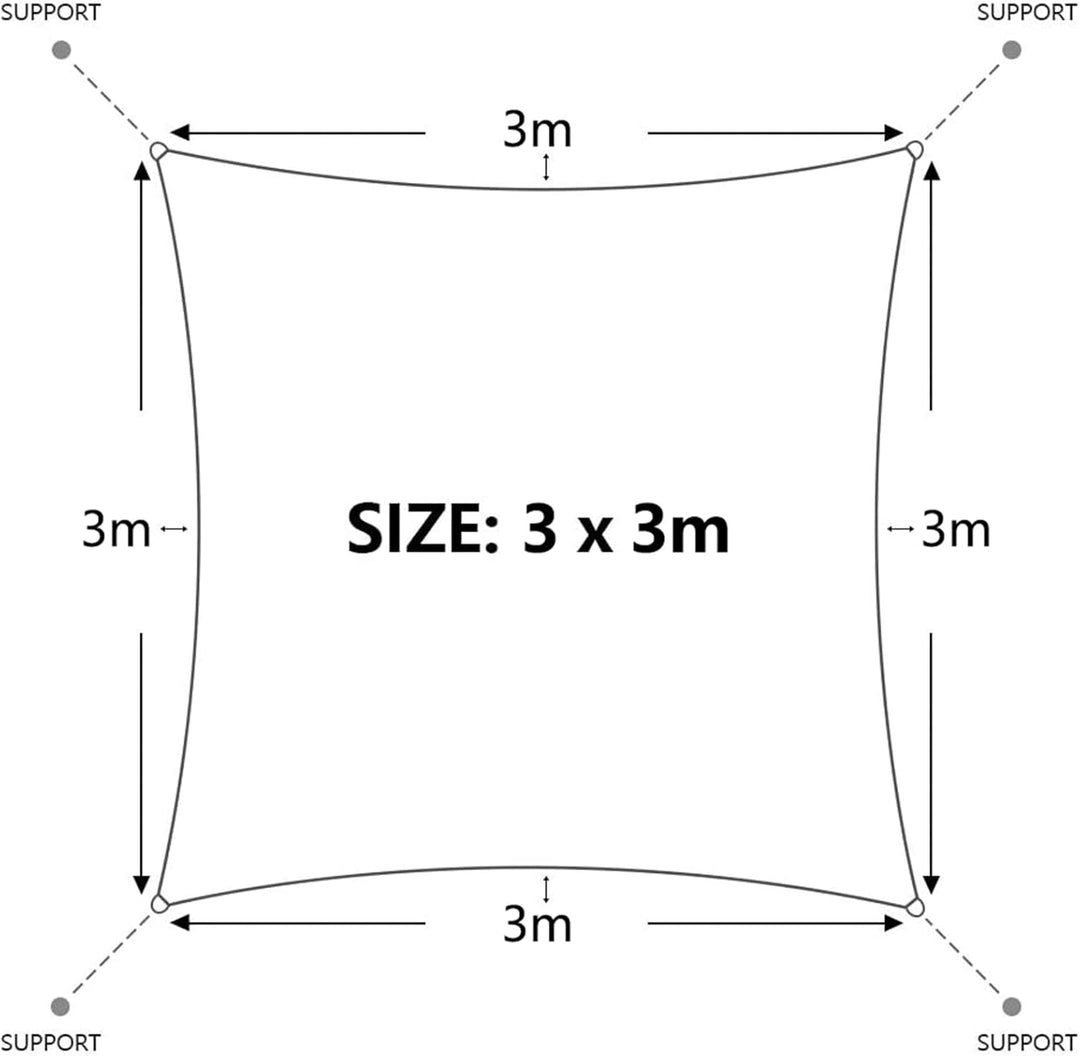 Dripex Sonnensegel wasserdicht Sonnenschutz Set 3X3 m inkl Befestigungsseile Rechteckig Polyester Im