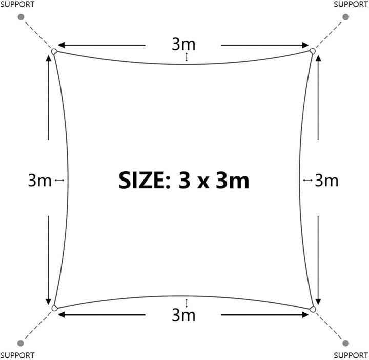 Dripex Sonnensegel wasserdicht Sonnenschutz Set 3X3 m inkl Befestigungsseile Rechteckig Polyester Im