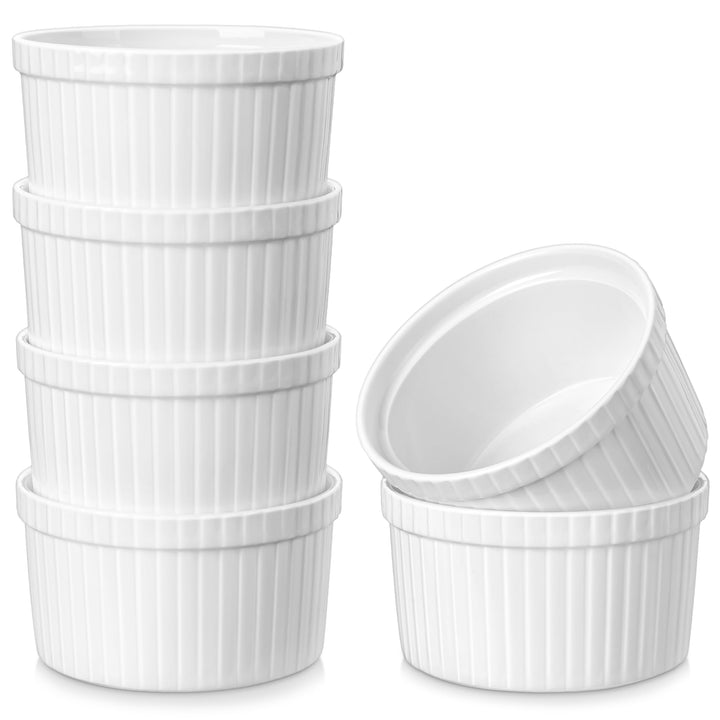MALACASA Creme Brulee Schälchen 6er Set, Ø 9cm - 240 ml Souffle Förmchen Backofenfest, Porzellan Ofe